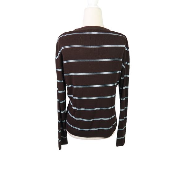 Vintage 90s Club Monaco brown and blue striped knit v-neck sweater Women S - Picture 5 of 6